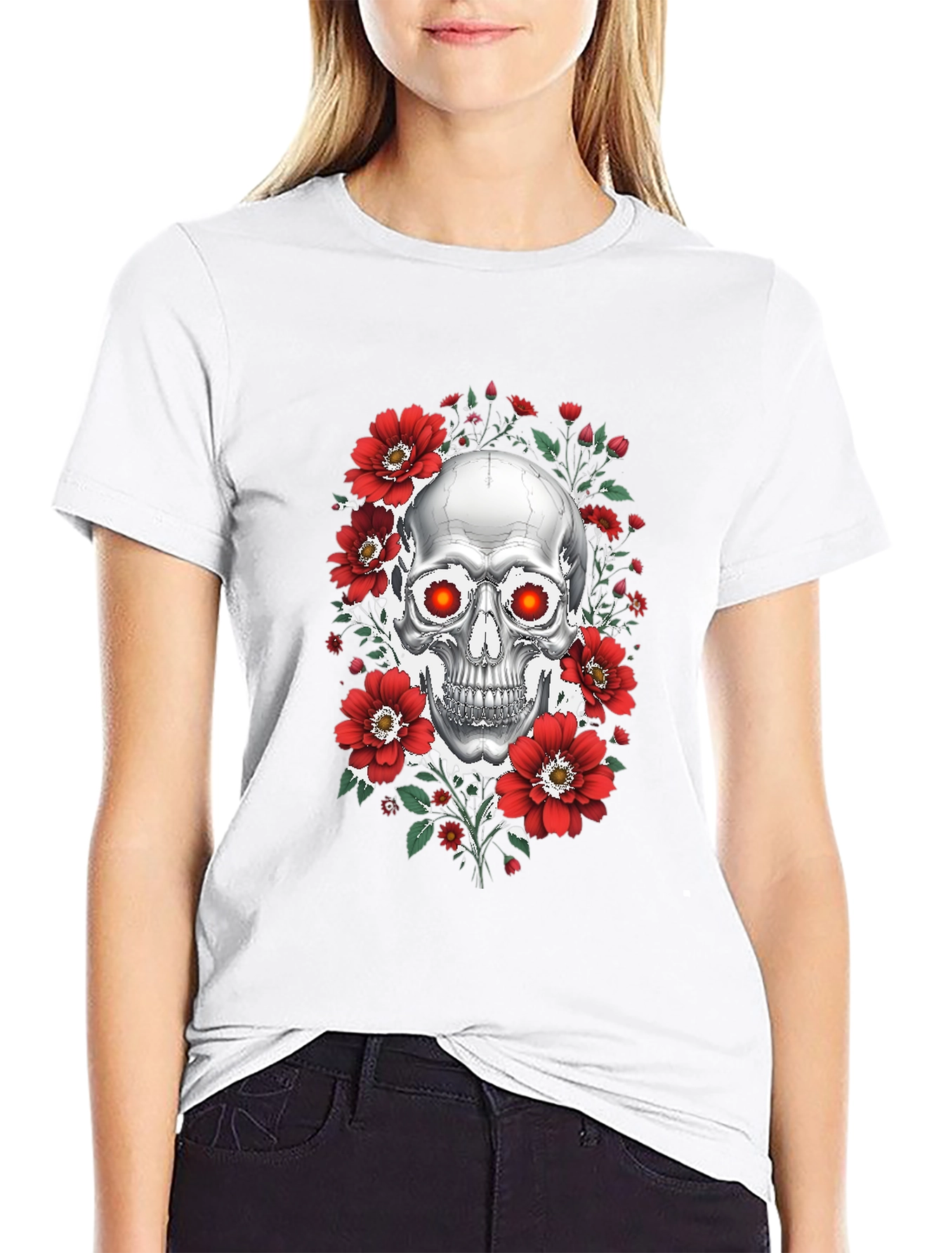 Skull & Roses Graphic T-Shirt - Dark Aesthetic