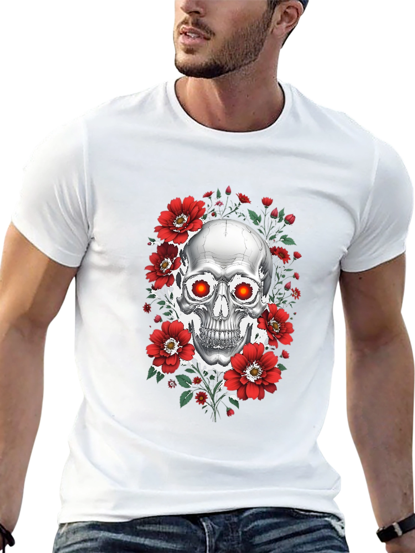 Skull & Roses Graphic T-Shirt - Dark Aesthetic
