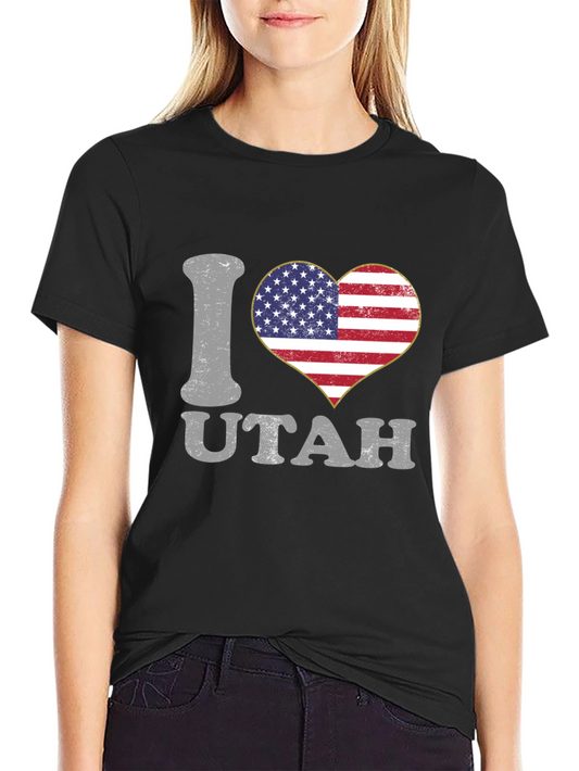 I Love Utah American Flag Heart T-Shirt