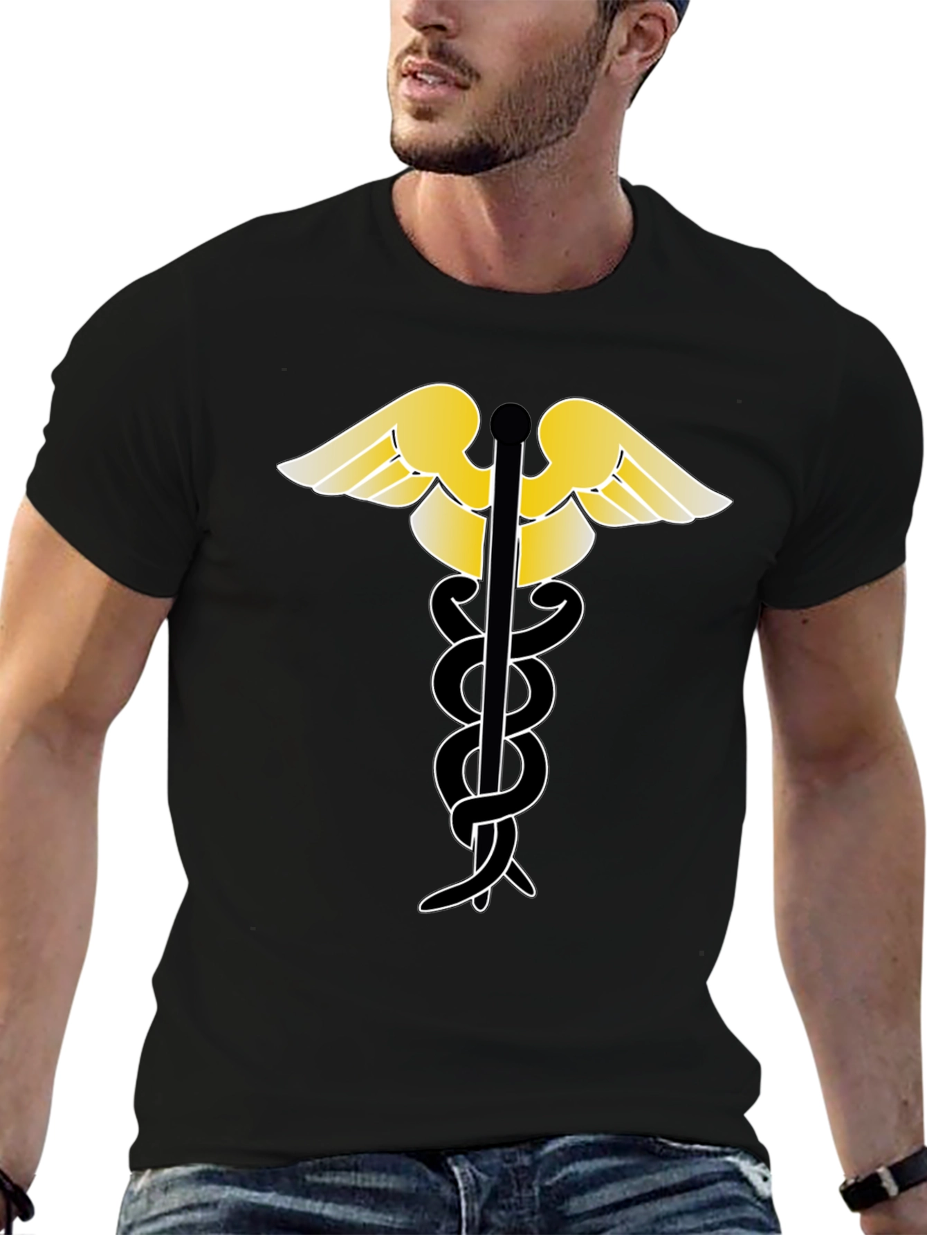 Caduceus Black T-Shirt - Medical Symbol Tee