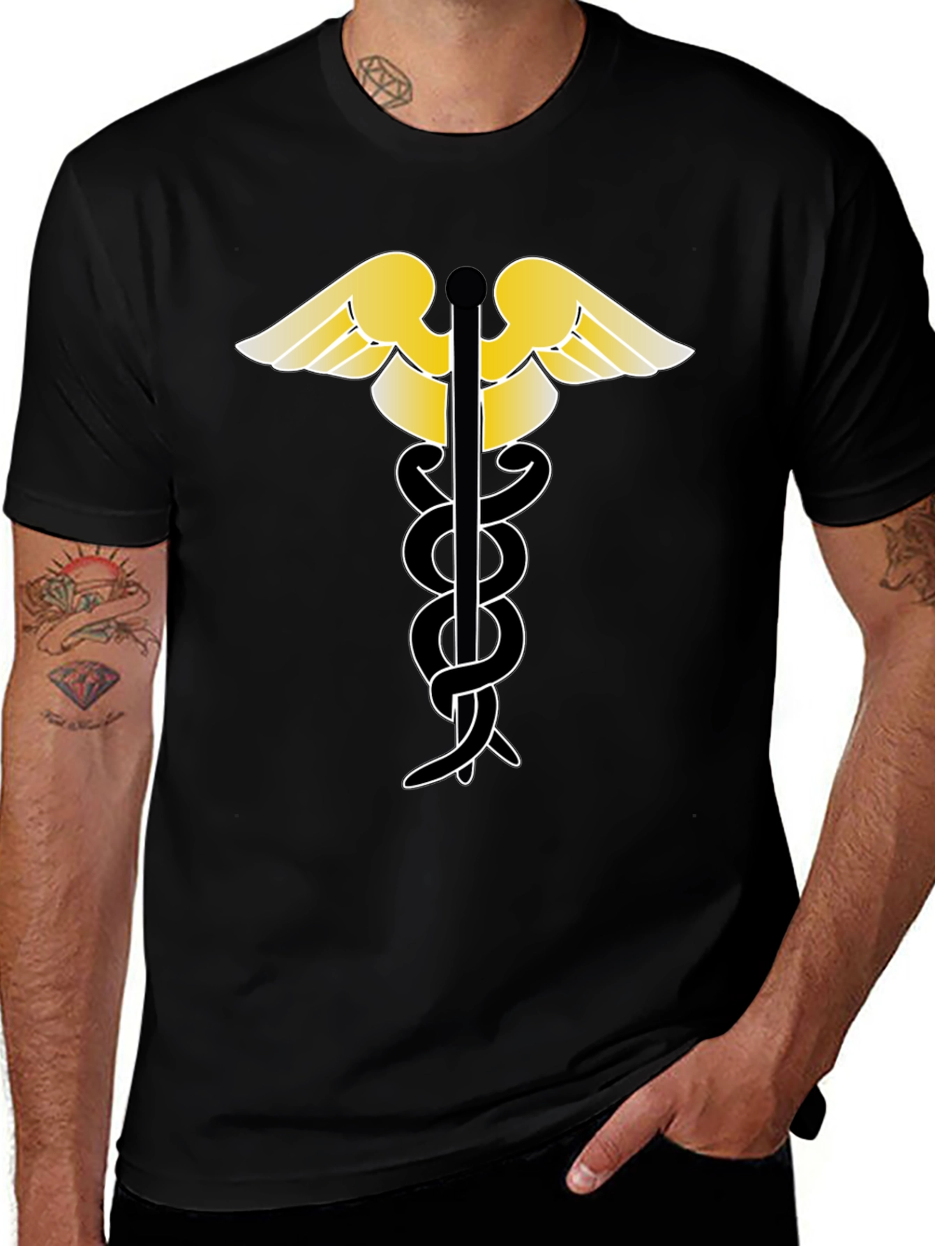 Caduceus Black T-Shirt - Medical Symbol Tee