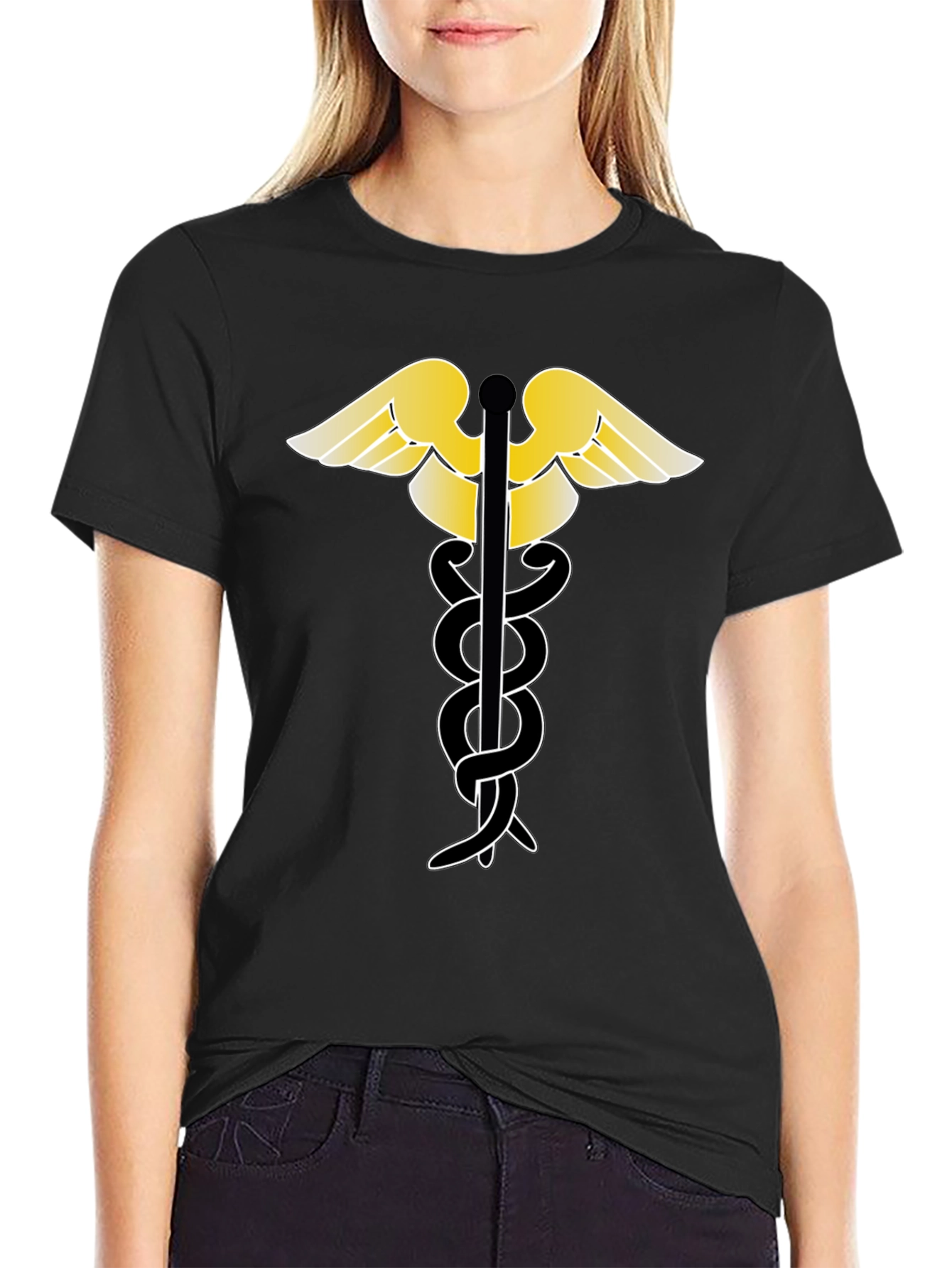 Caduceus Black T-Shirt - Medical Symbol Tee