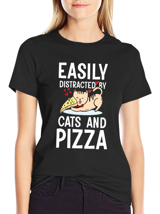 Easily Distracted By Cats And Pizza T-Shirt