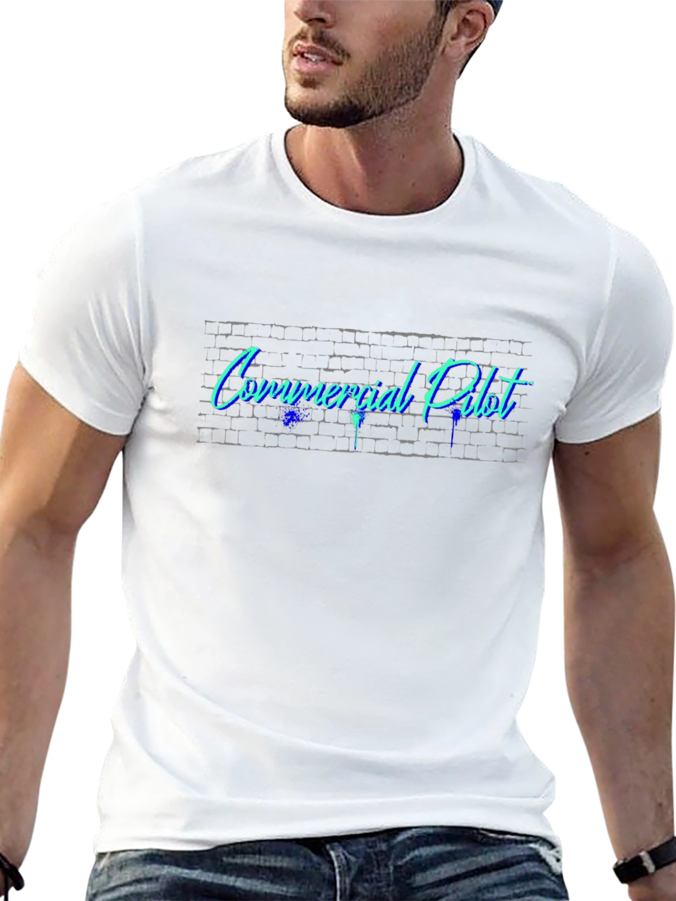 Commercial Pilot T-Shirt - Cool Brick Wall Design
