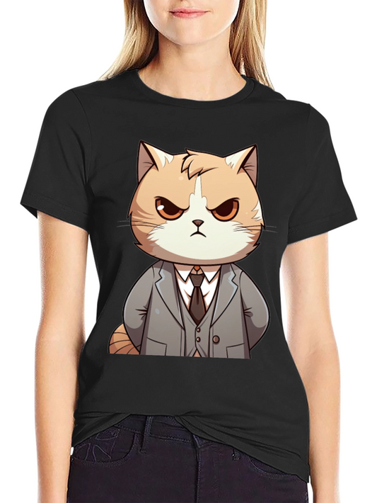 Cat Boss T-Shirt: Funny Cartoon Kitten in Suit