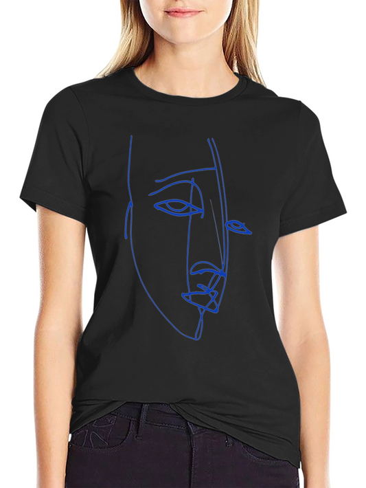 Abstract Line Art Face Graphic Tee - Modern Casual Wear