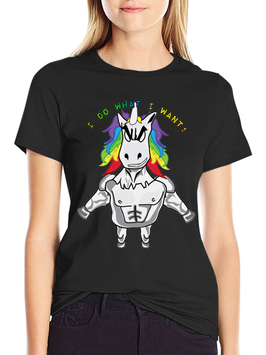 I Do What I Want Unicorn Black T-Shirt