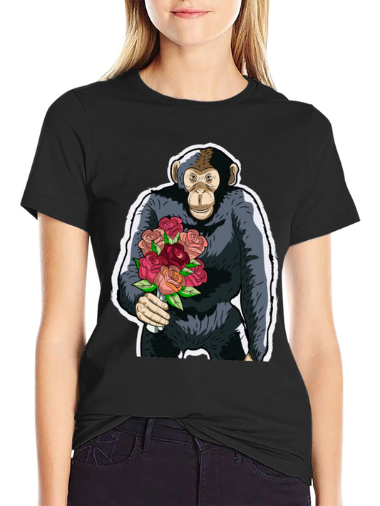 Chimpanzee with Roses Graphic Tee - Unique Design