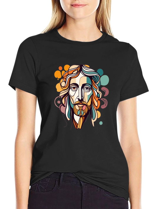 Abstract Jesus Portrait Graphic Tee - Black Cotton Blend