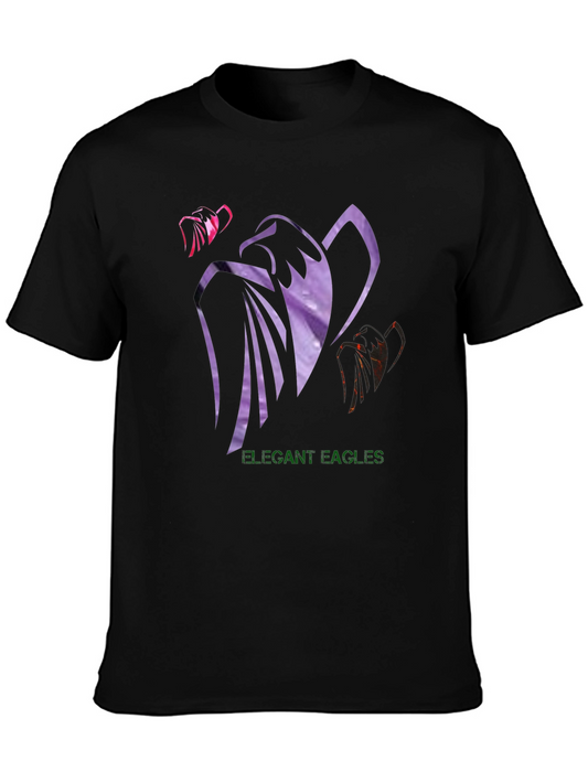 Elegant Eagles Graphic Tee - Black Cotton Blend Shirt