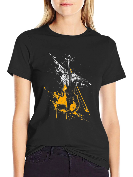 Abstract Violin Graphic Tee - Black