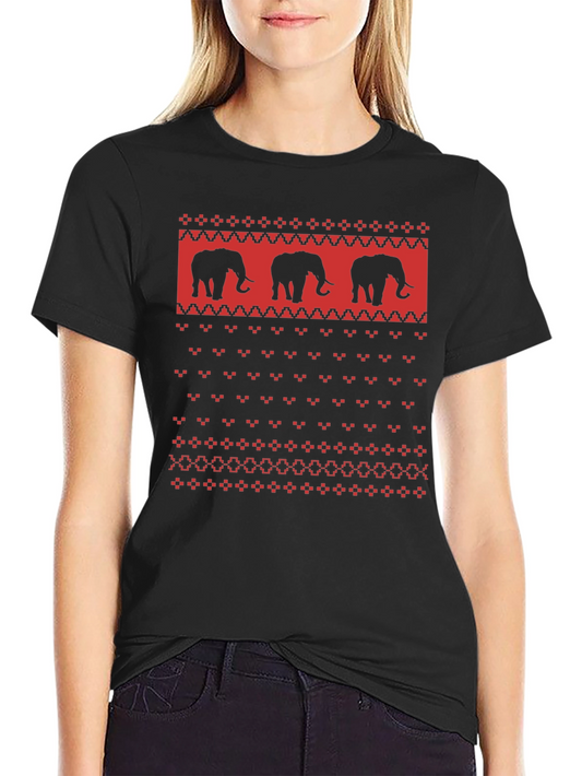 Elephant Sweater Pattern Black T-Shirt