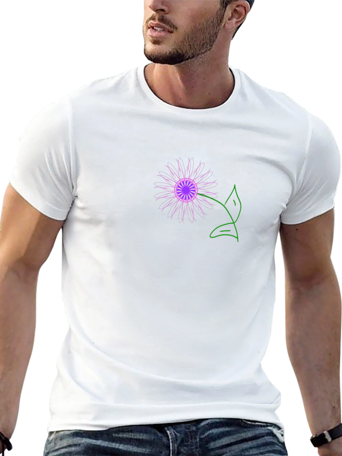 Black T-Shirt with Purple Flower Graphic