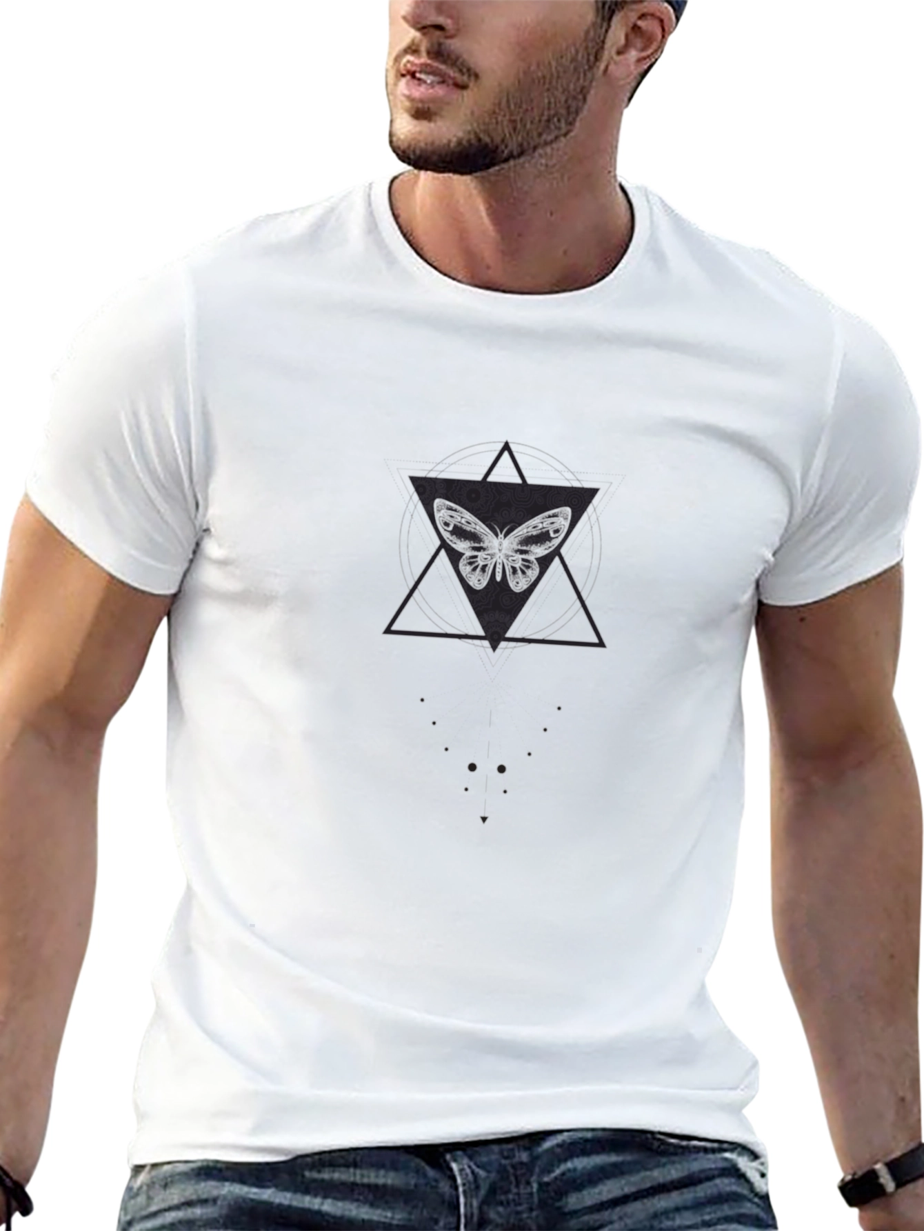 Butterfly Geometric Graphic Print Black Tee