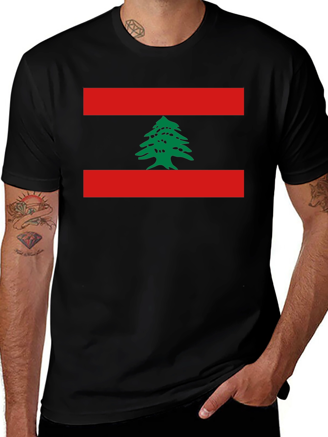 Lebanon Flag T-Shirt Cedar Tree Design