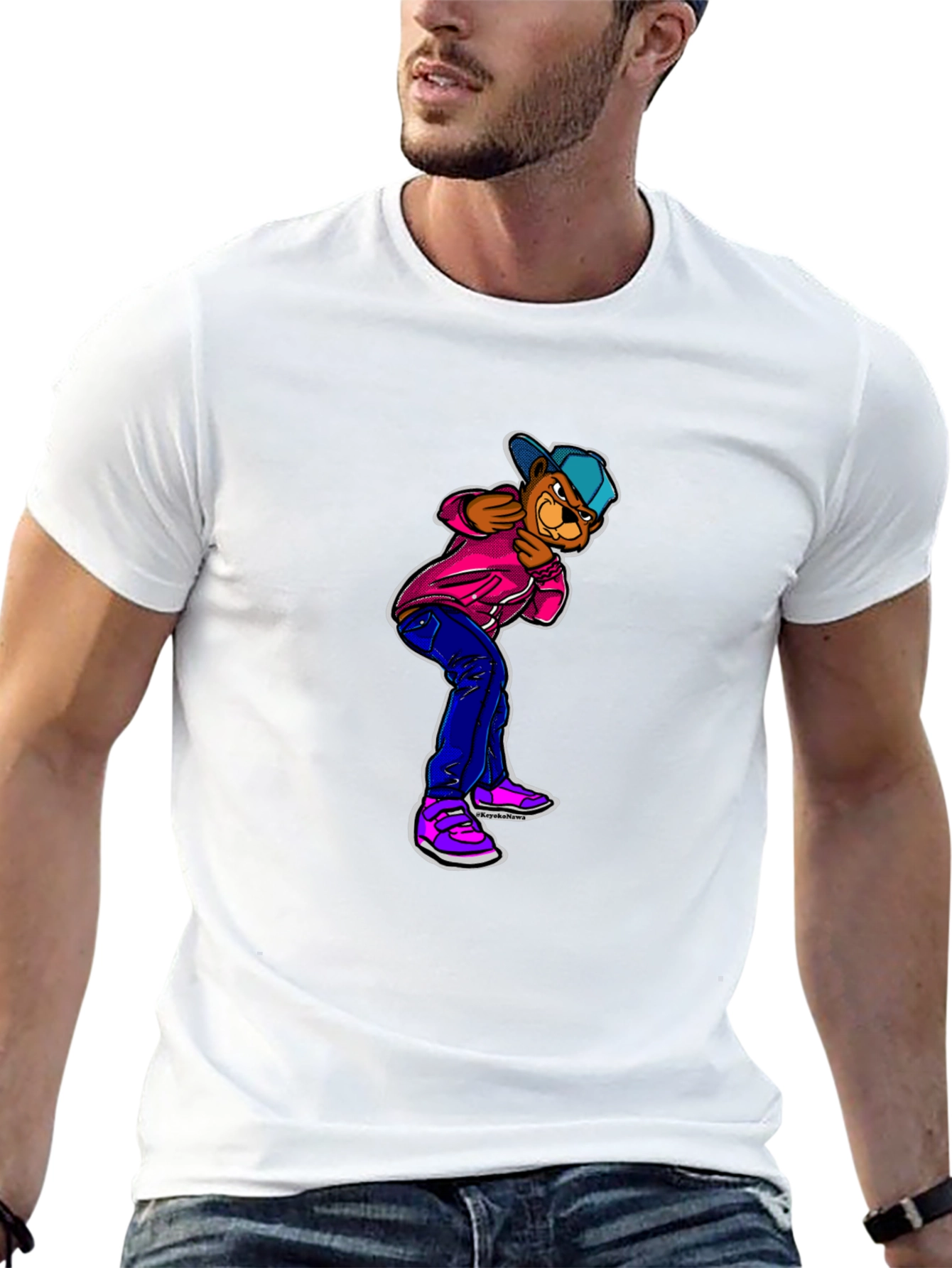 Cartoon Bear Graphic Black T-Shirt