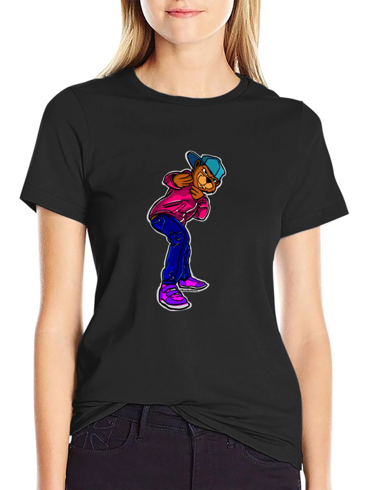 Cartoon Bear Graphic Black T-Shirt