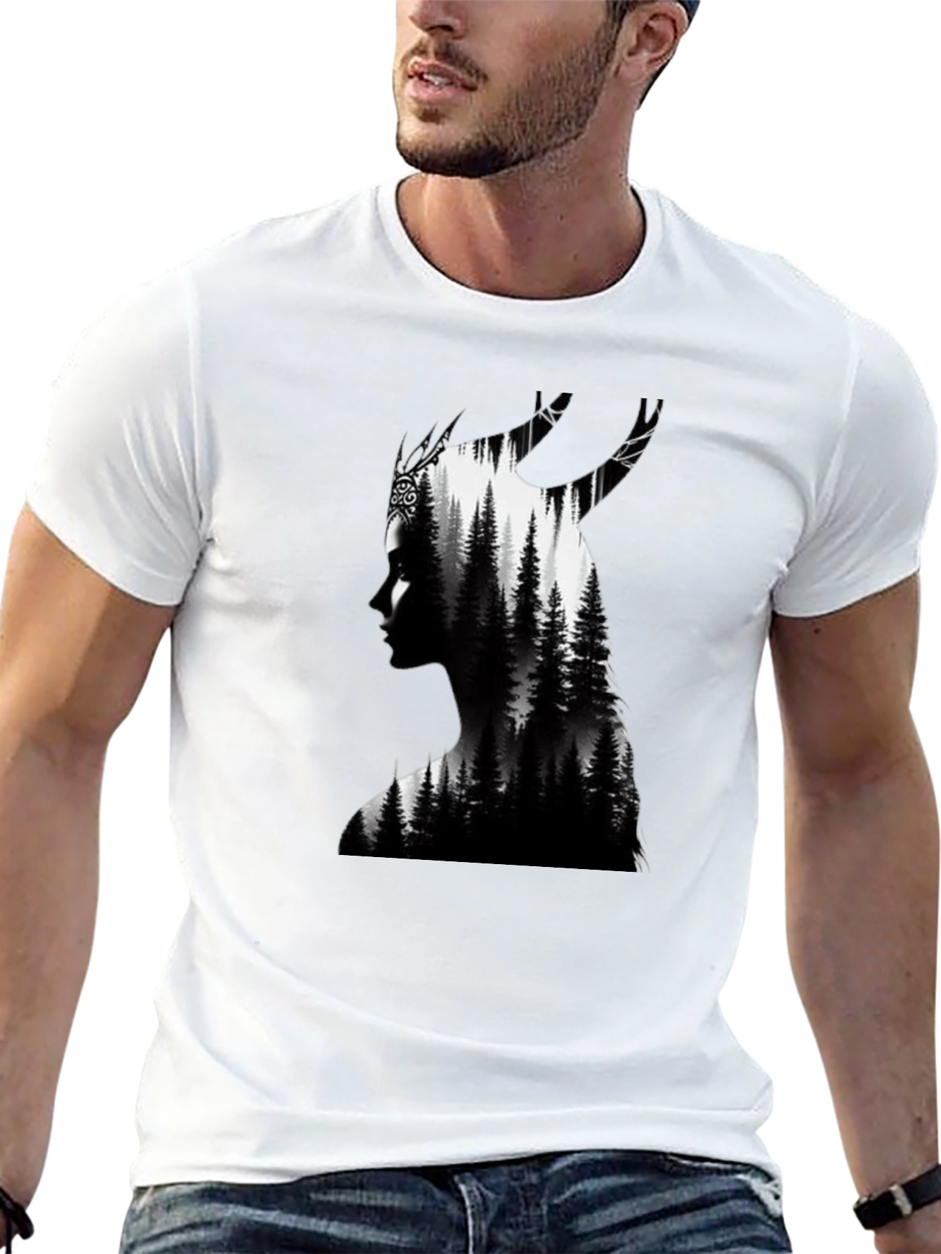 Nature Silhouette Graphic Tee - Black Cotton Blend