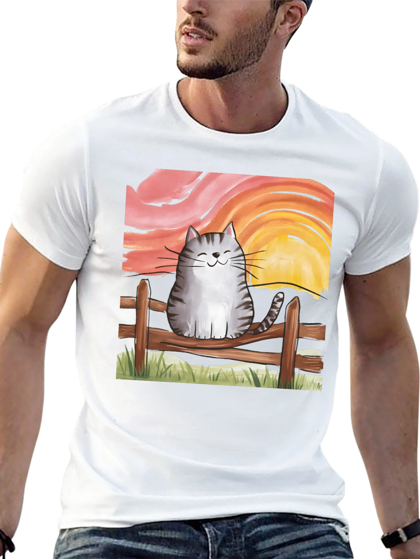 Cat on Fence Sunset Graphic Tee