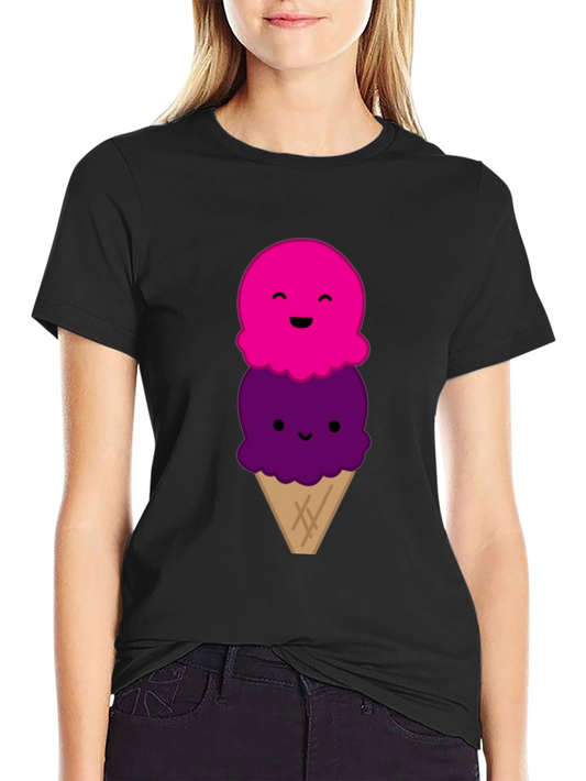 Cute Cartoon Ice Cream Graphic Black T-Shirt