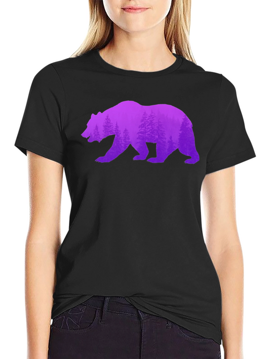 Bear Silhouette Forest Print Black Tee