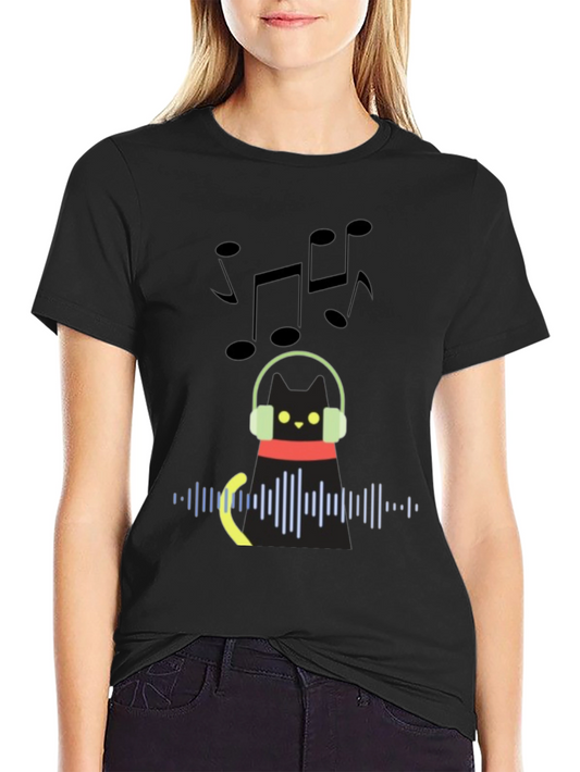 Cat DJ Graphic Tee - Black