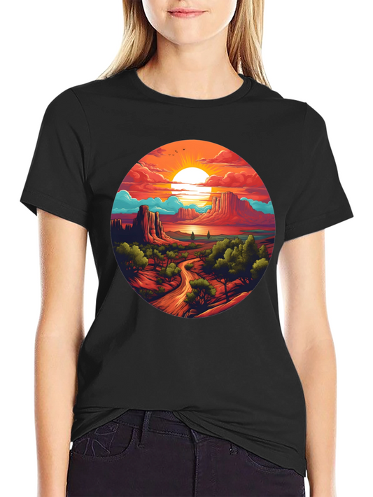 Desert Sunset Graphic Tee - Black Cotton T-Shirt