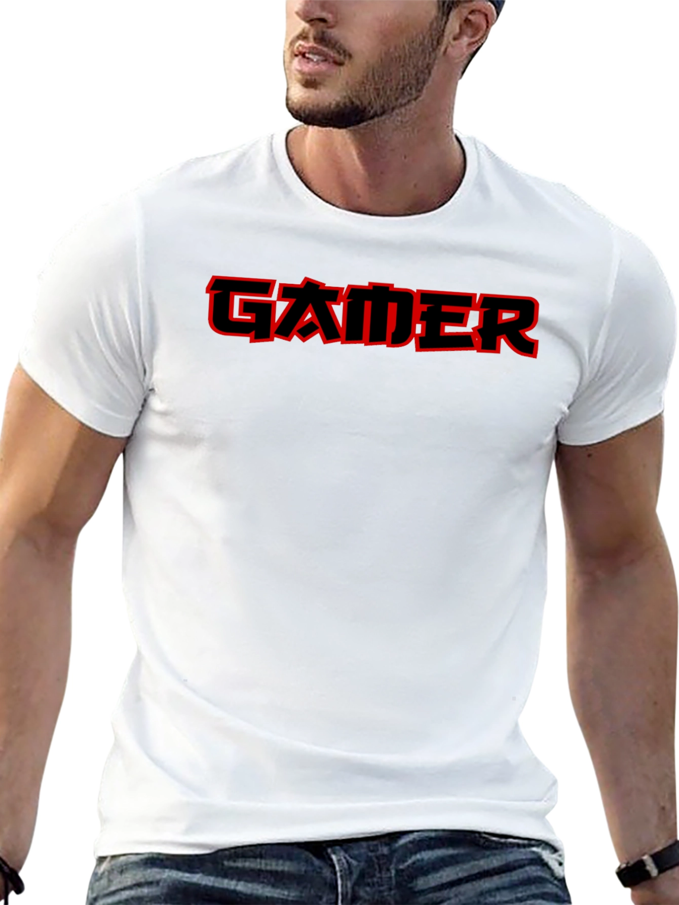 Red Gamer Tee - Black Cotton Casual T-Shirt