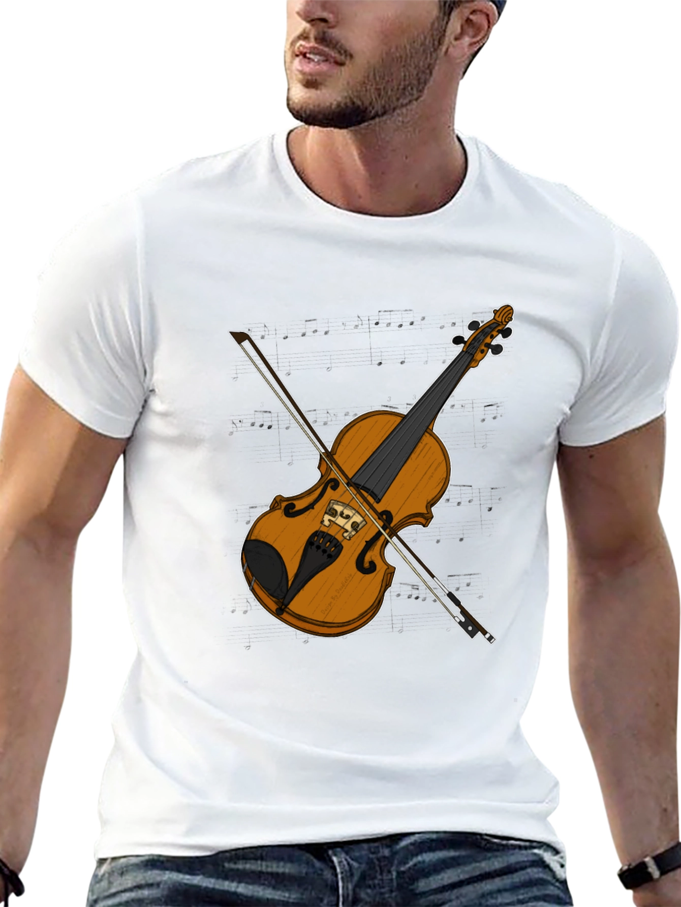 Violin Graphic Tee - Black Casual T-Shirt