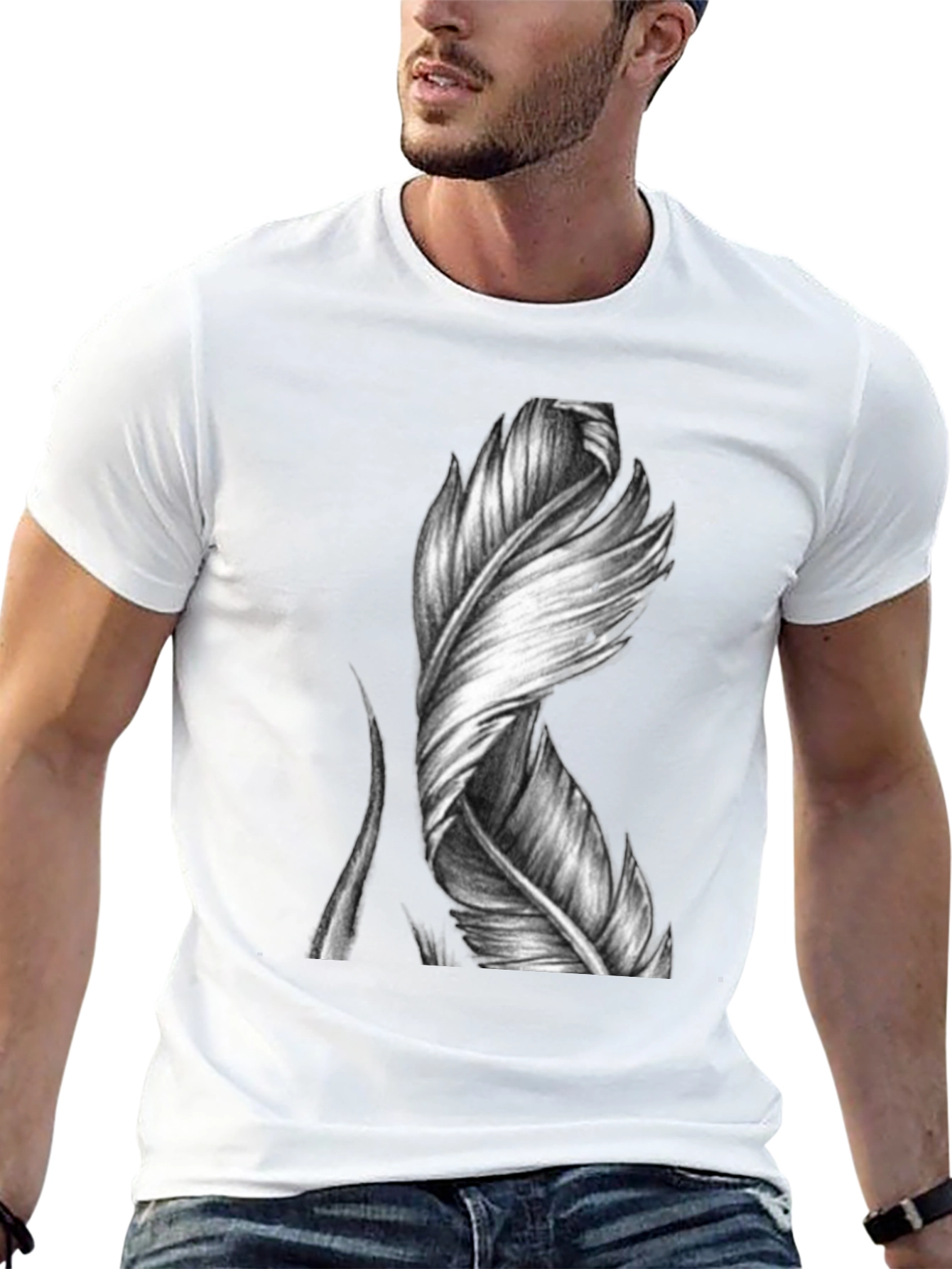 Feather Graphic Print Black T-Shirt