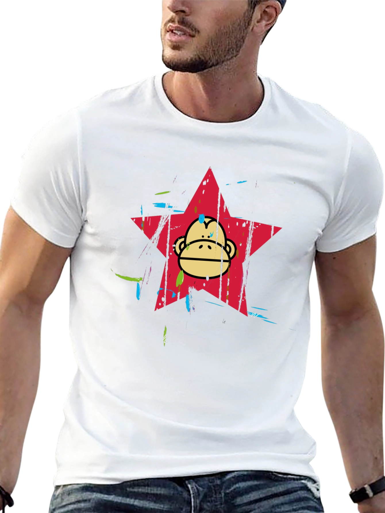 Funky Monkey Star Graphic Tee - Black Cotton Blend