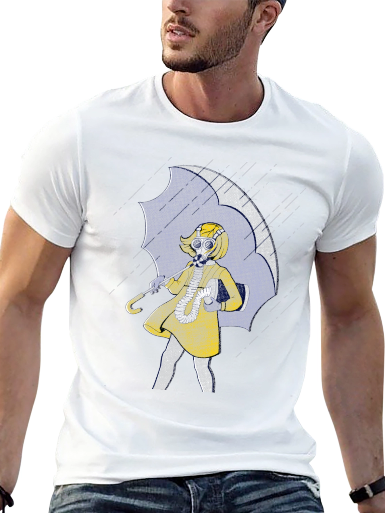 Gas Mask Girl Under Umbrella Graphic T-Shirt