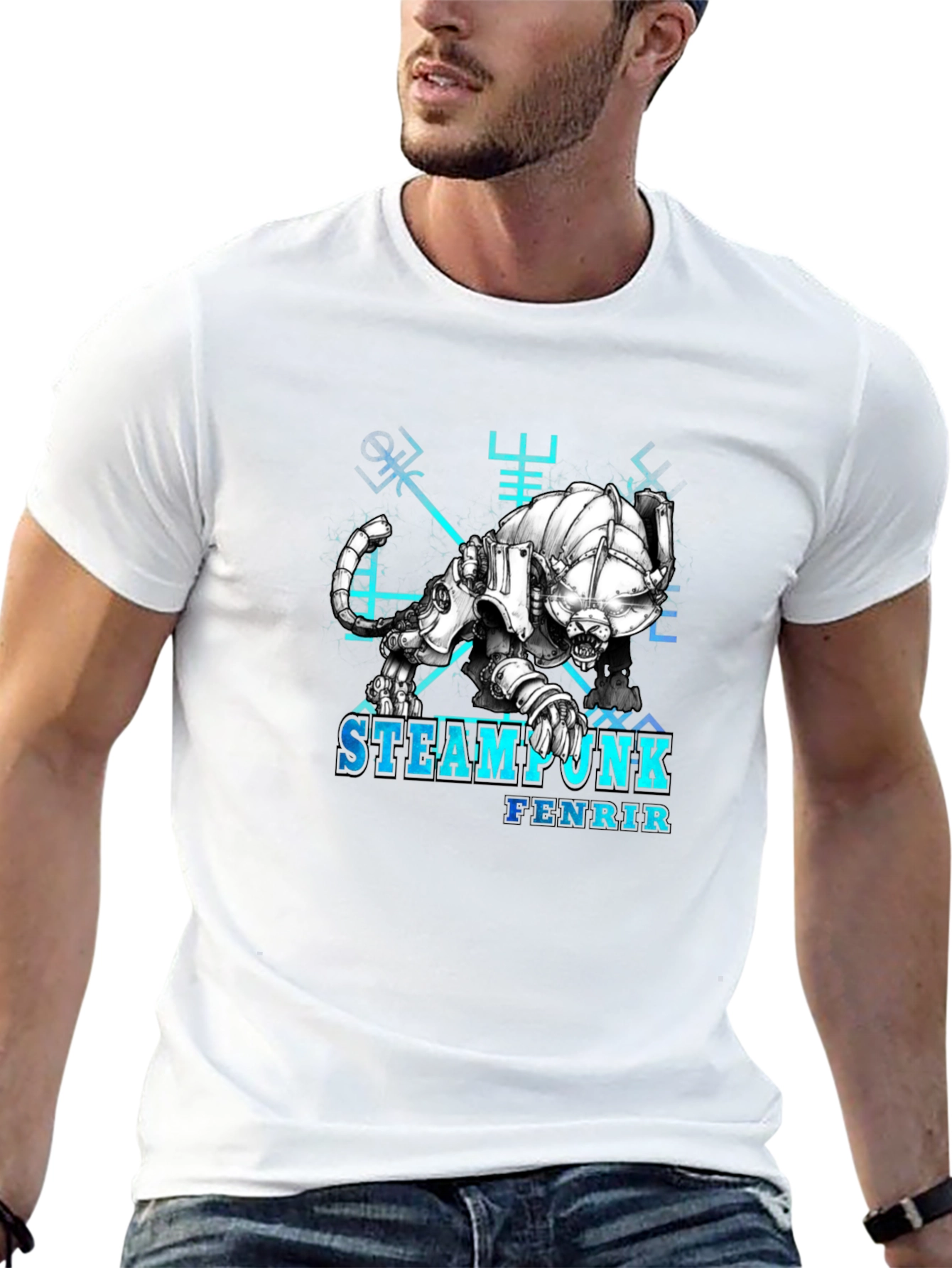 Steampunk Fenrir Graphic T-Shirt - Norse Mythology Design