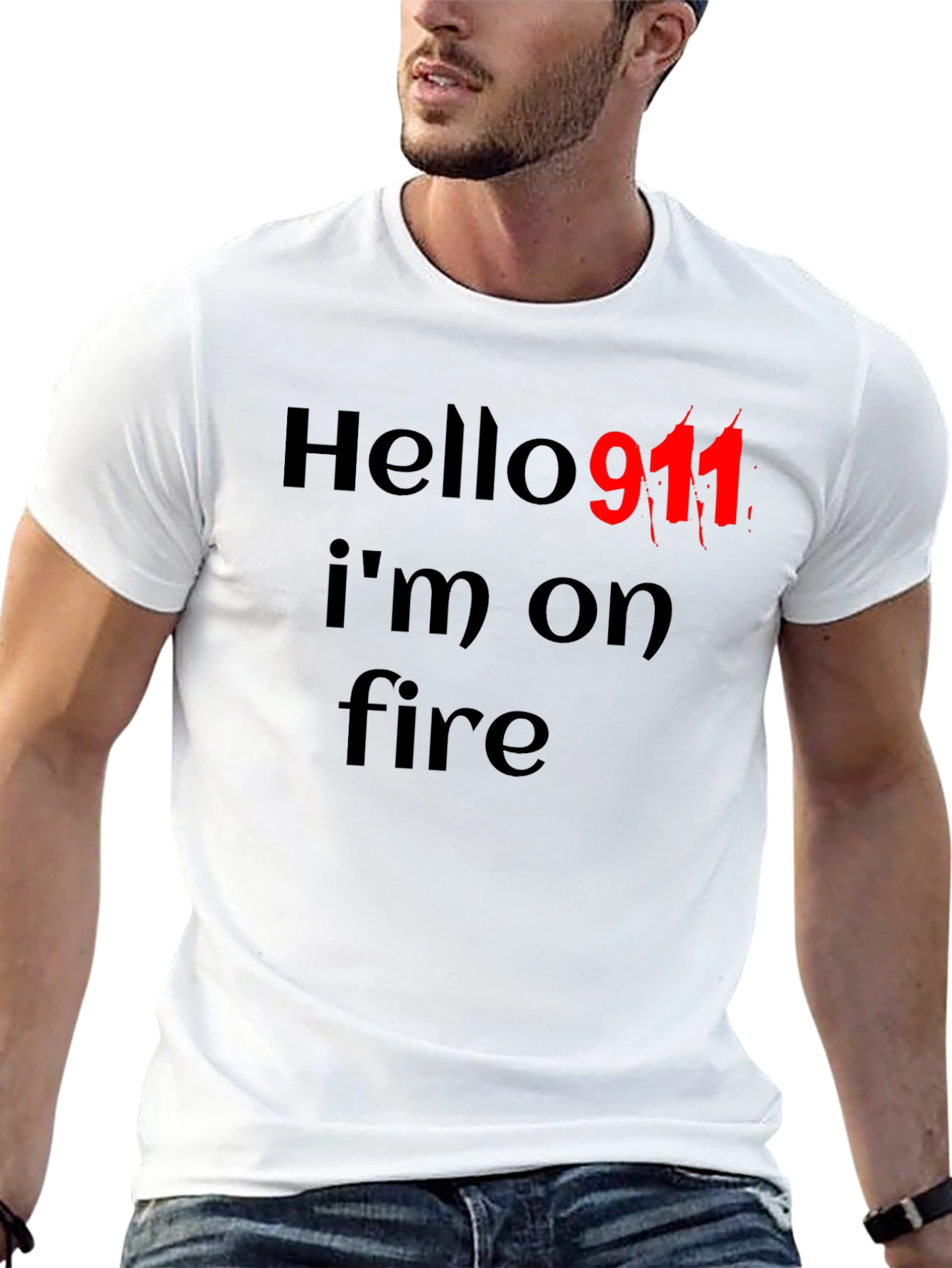Hello 911 Im On Fire Black T-Shirt
