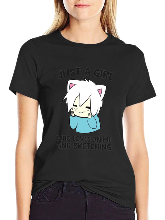 Anime Sketching Girl T-Shirt - Cute & Stylish