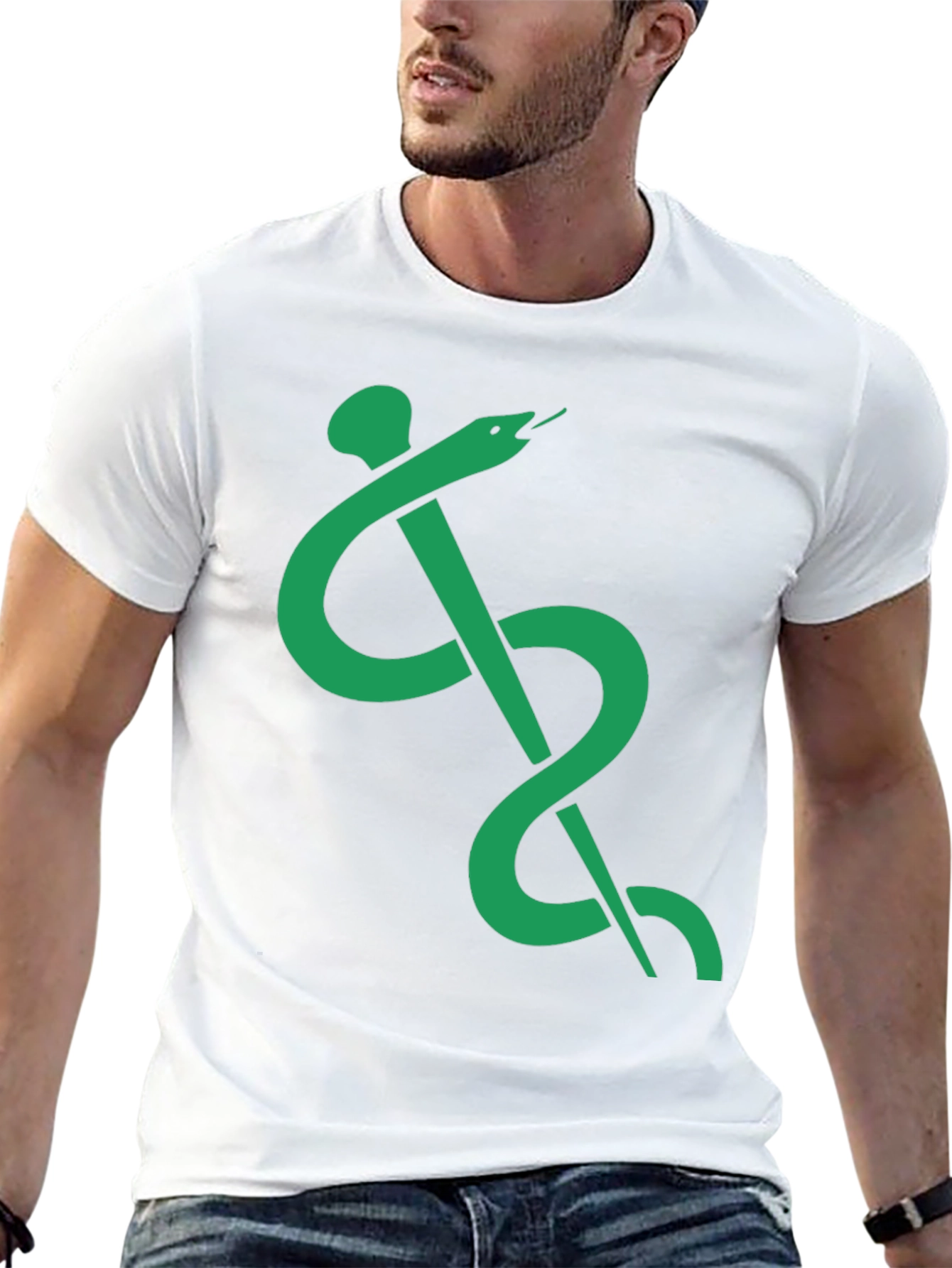 Caduceus Symbol T-Shirt - Green Medical Serpent on Black