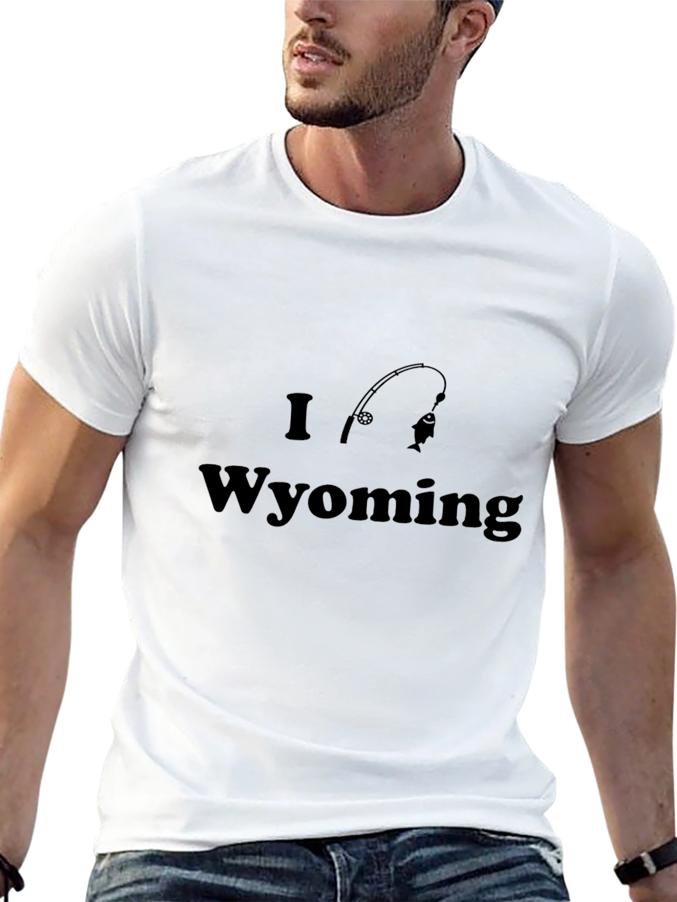 I Love Wyoming Fishing T-Shirt - Black Cotton Tee