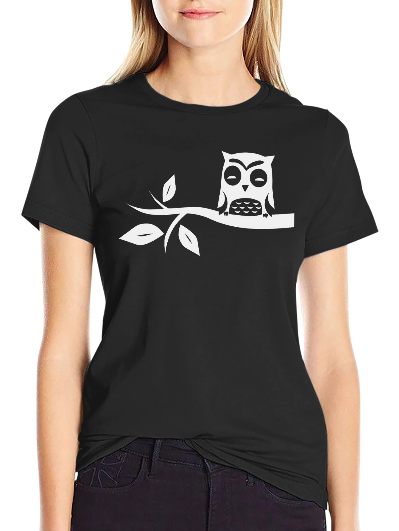 Owl on Branch Black T-Shirt - Relaxed Fit