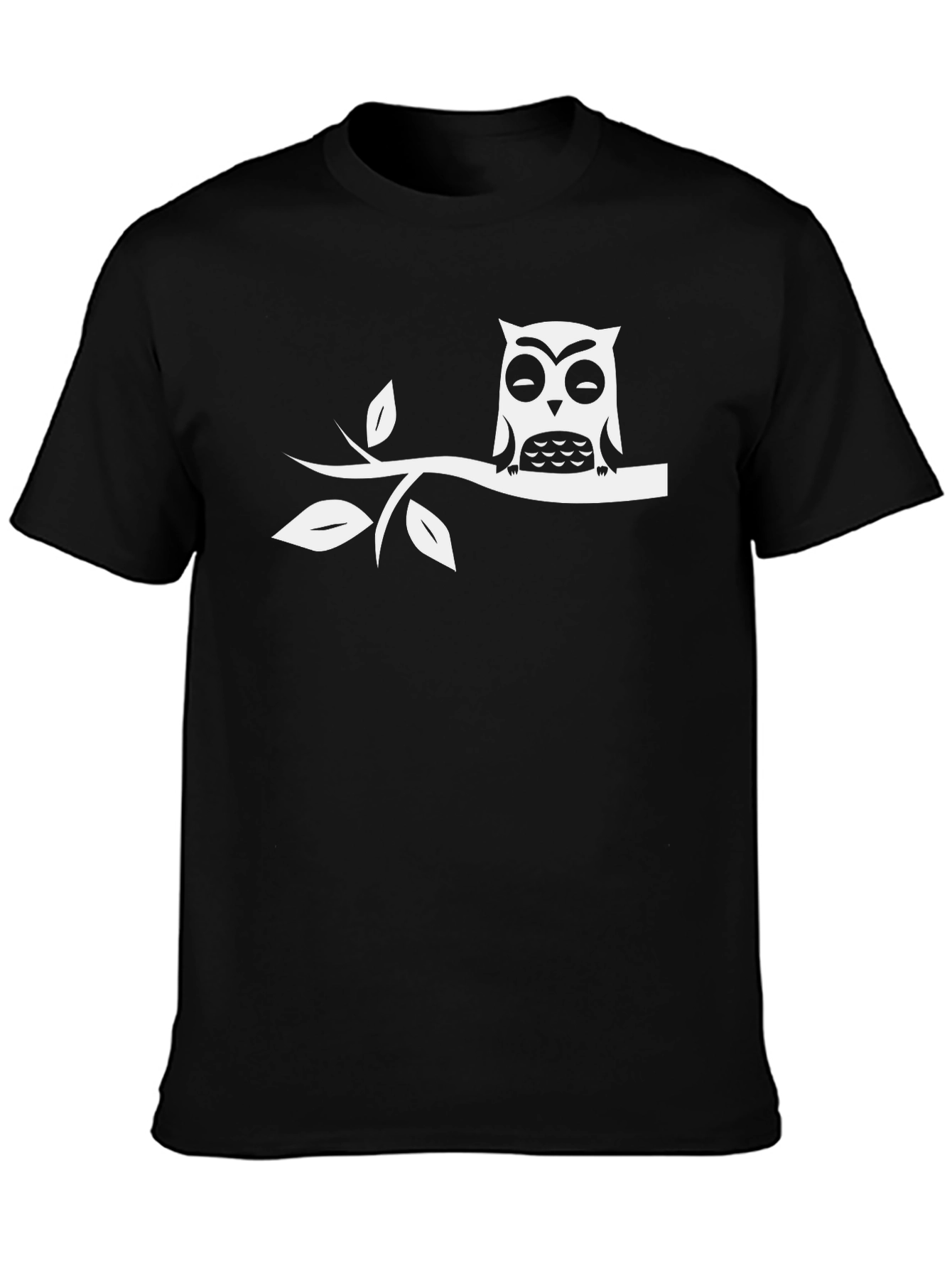 Owl on Branch Black T-Shirt - Relaxed Fit