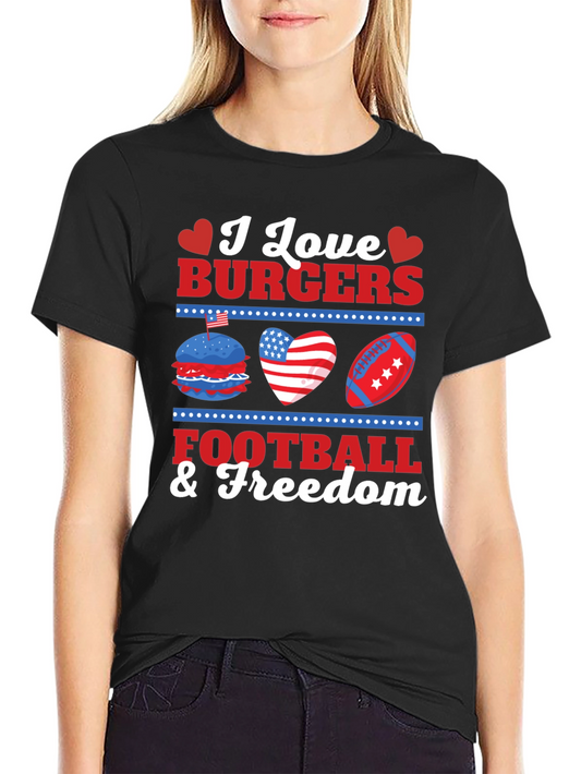 I Love Burgers Football & Freedom Graphic T-Shirt