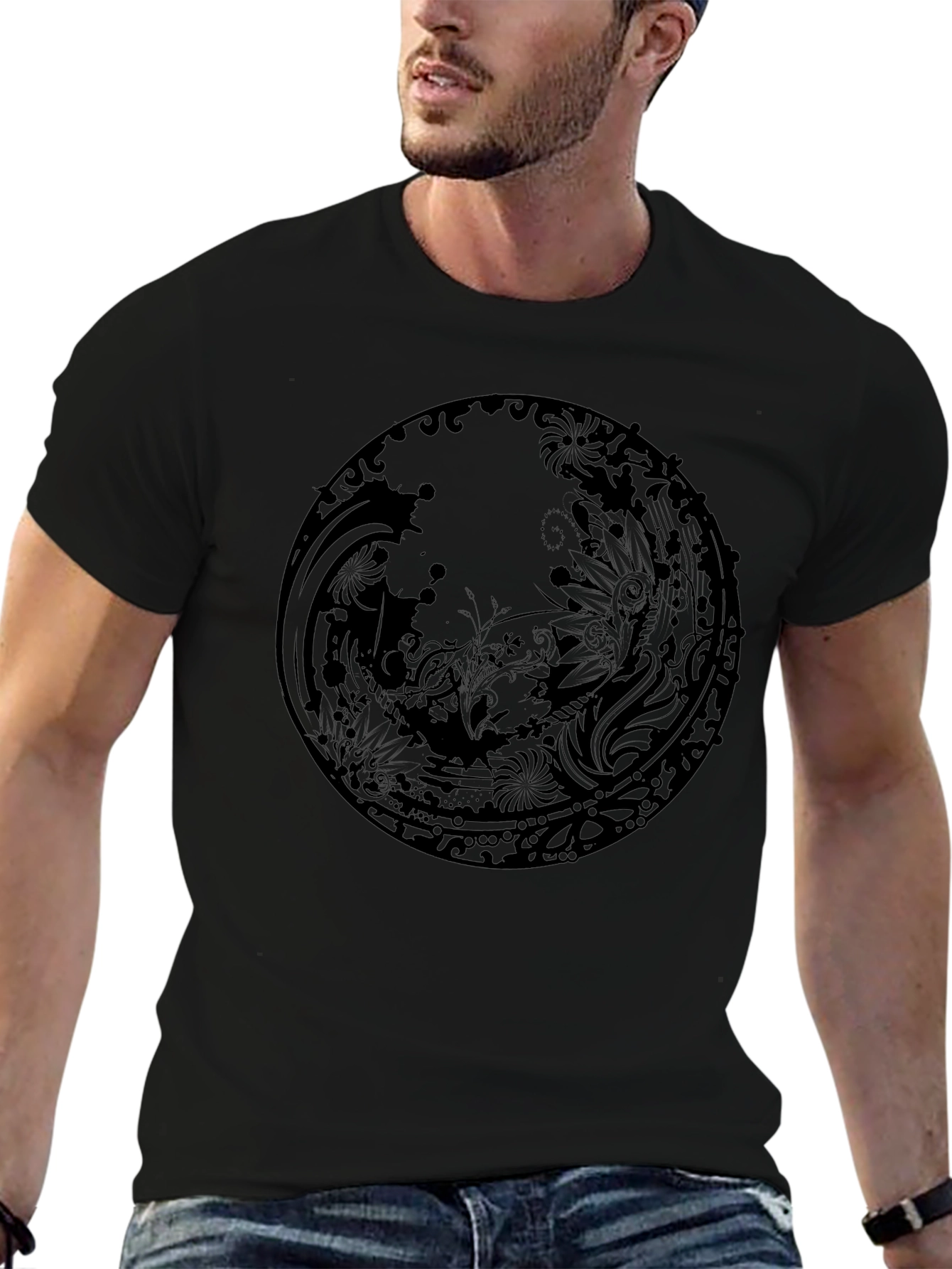 Black Graphic Print Crew Neck T-Shirt