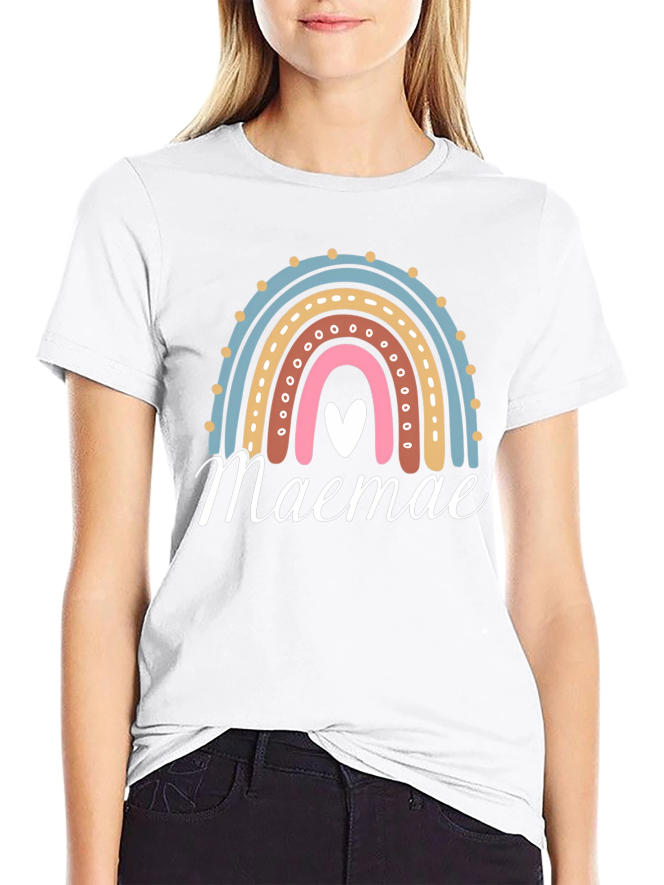 Maemae Rainbow Graphic Tee - Heart Accent T-Shirt