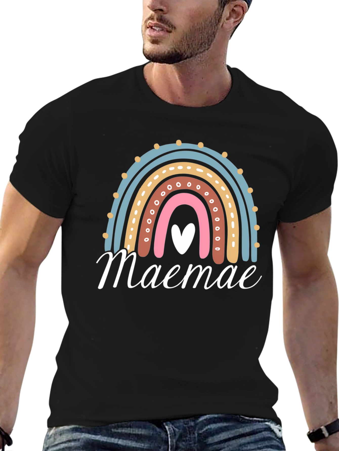 Maemae Rainbow Graphic Tee - Heart Accent T-Shirt