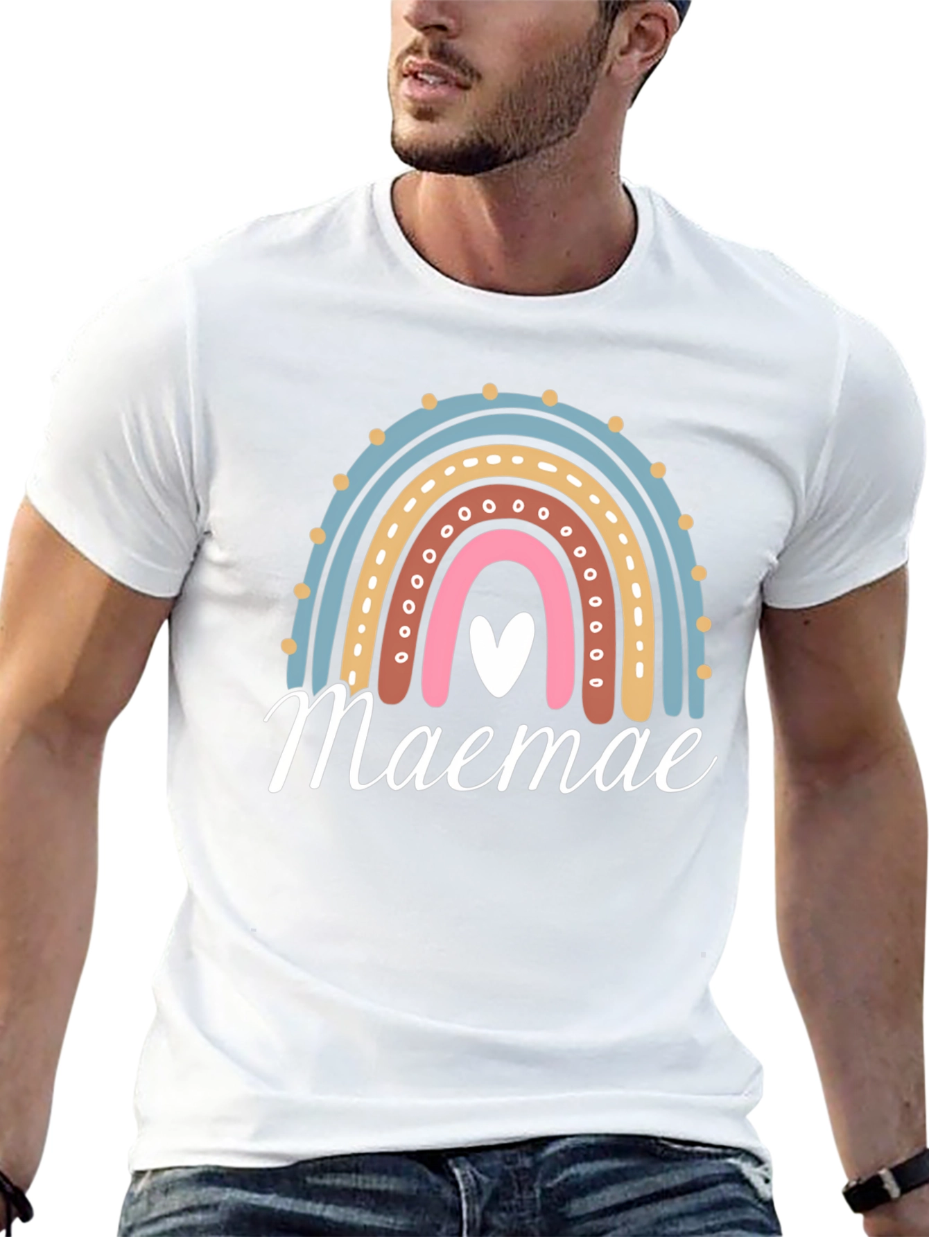 Maemae Rainbow Graphic Tee - Heart Accent T-Shirt