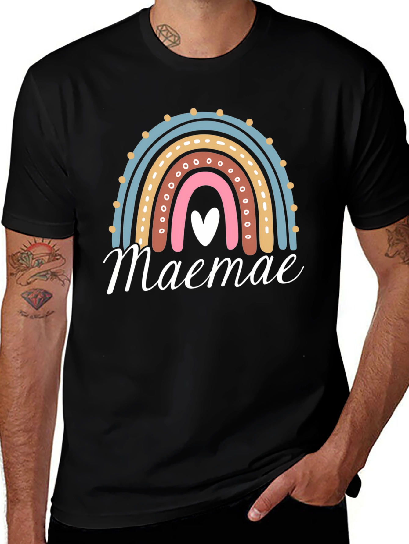 Maemae Rainbow Graphic Tee - Heart Accent T-Shirt