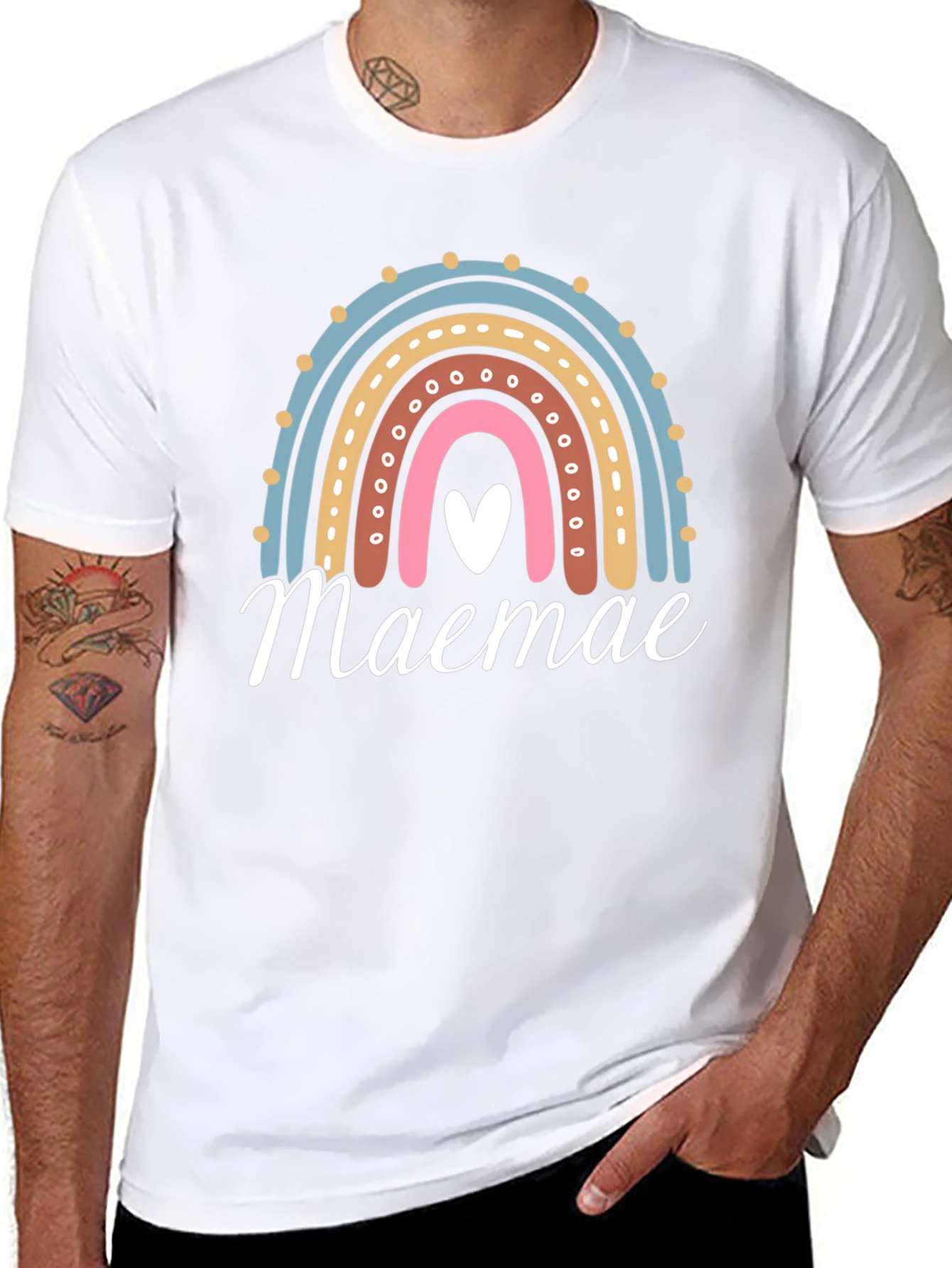 Maemae Rainbow Graphic Tee - Heart Accent T-Shirt