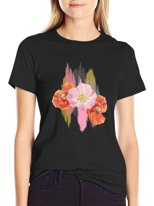 Floral Brushstroke Black T-Shirt