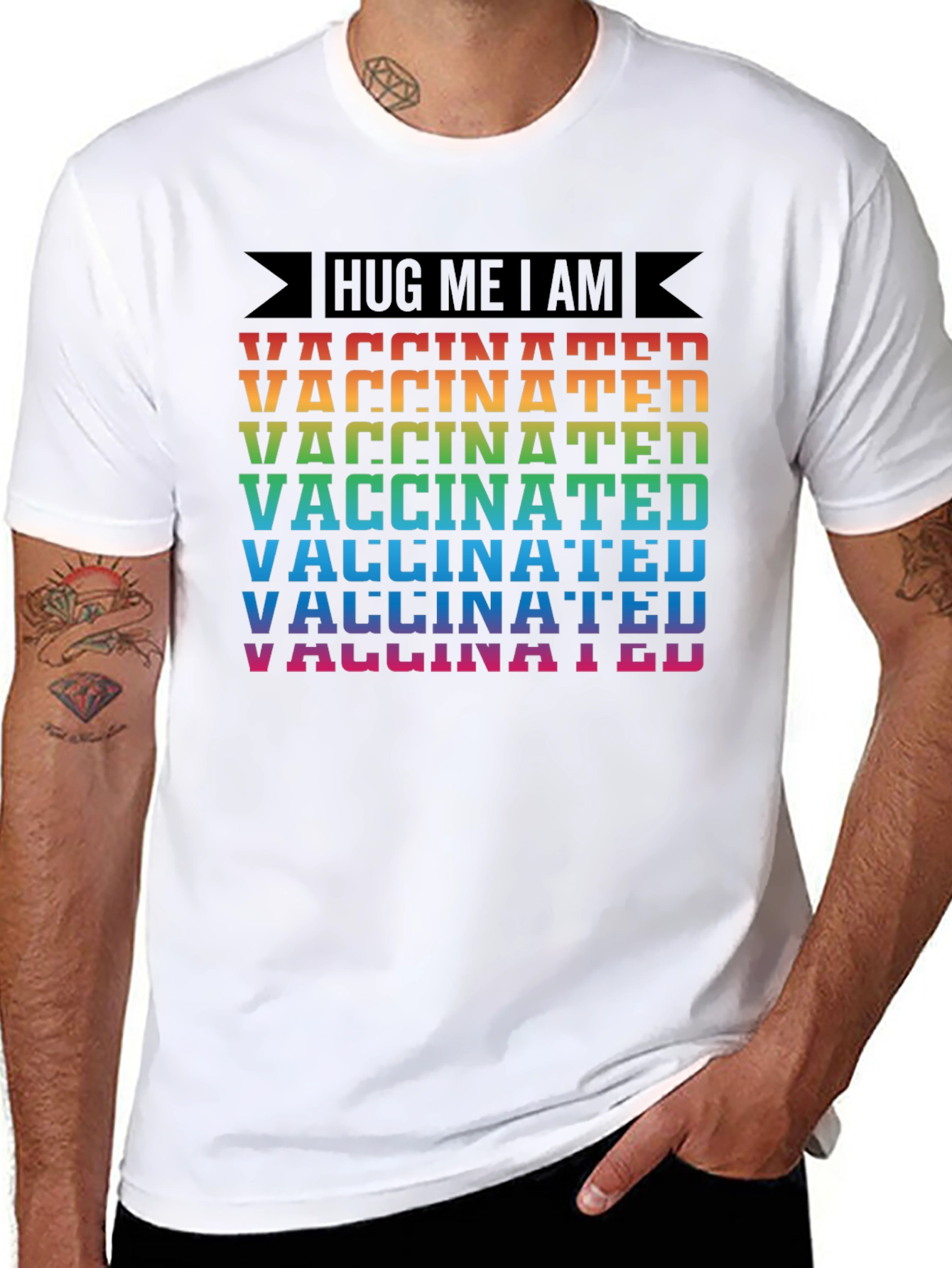 Hug Me I Am Vaccinated Rainbow T-Shirt
