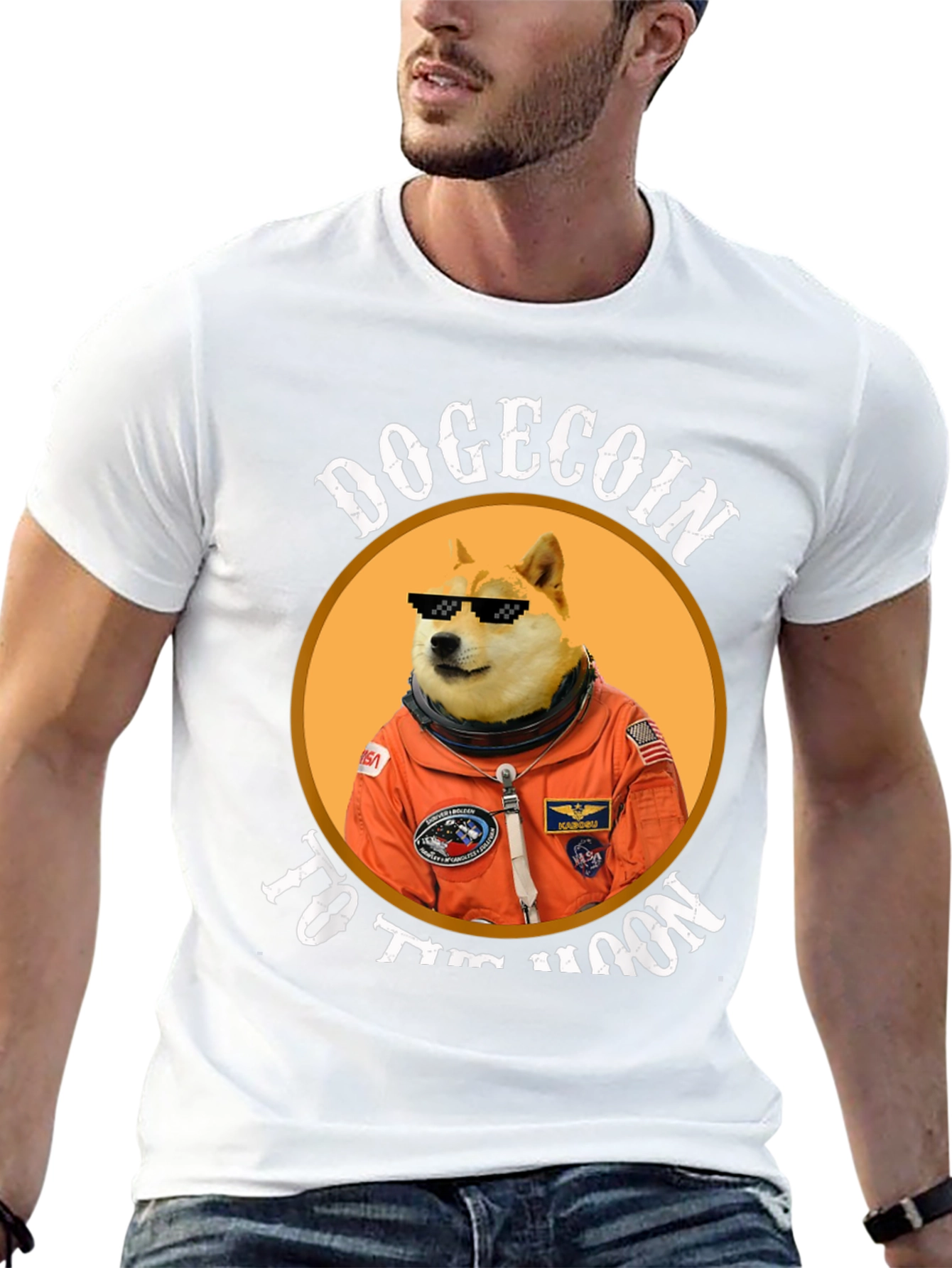 Dogecoin to the Moon Black Graphic Tee