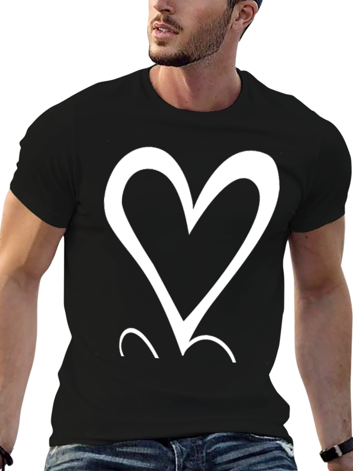 Heart Graphic Tee - Mens Casual Black T-Shirt